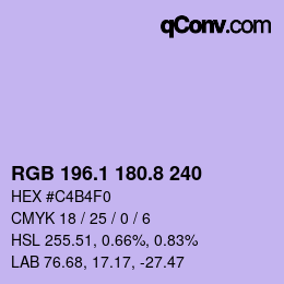 カラーコード: RGB 196.1 180.8 240 | qconv.com