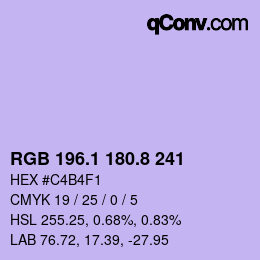 カラーコード: RGB 196.1 180.8 241 | qconv.com