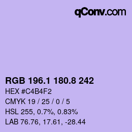 カラーコード: RGB 196.1 180.8 242 | qconv.com