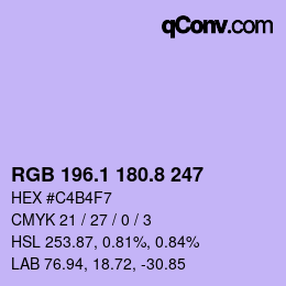 カラーコード: RGB 196.1 180.8 247 | qconv.com