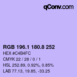 カラーコード: RGB 196.1 180.8 252 | qconv.com