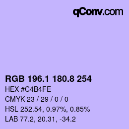カラーコード: RGB 196.1 180.8 254 | qconv.com