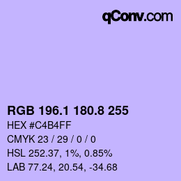 カラーコード: RGB 196.1 180.8 255 | qconv.com