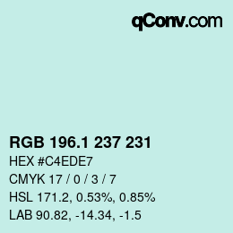 Color code: RGB 196.1 237 231 | qconv.com