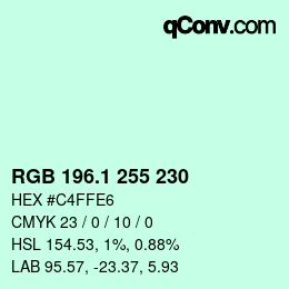 Color code: RGB 196.1 255 230 | qconv.com