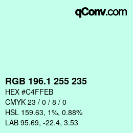 Color code: RGB 196.1 255 235 | qconv.com