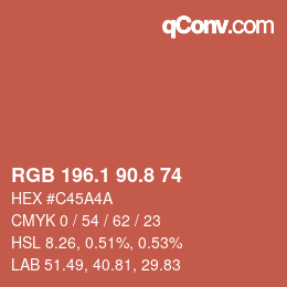 カラーコード: RGB 196.1 90.8 74 | qconv.com