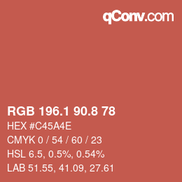 カラーコード: RGB 196.1 90.8 78 | qconv.com