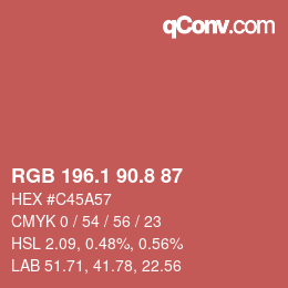 カラーコード: RGB 196.1 90.8 87 | qconv.com