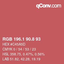 カラーコード: RGB 196.1 90.8 93 | qconv.com