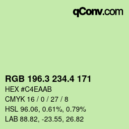 カラーコード: RGB 196.3 234.4 171 | qconv.com