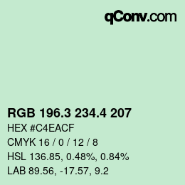 カラーコード: RGB 196.3 234.4 207 | qconv.com