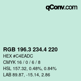 カラーコード: RGB 196.3 234.4 220 | qconv.com