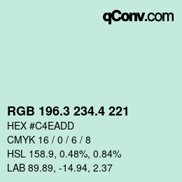 カラーコード: RGB 196.3 234.4 221 | qconv.com