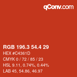 カラーコード: RGB 196.3 54.4 29 | qconv.com