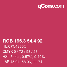 カラーコード: RGB 196.3 54.4 92 | qconv.com
