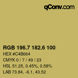 カラーコード: RGB 196.7 182.6 100 | qconv.com