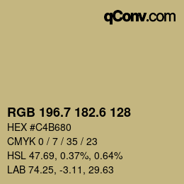 カラーコード: RGB 196.7 182.6 128 | qconv.com