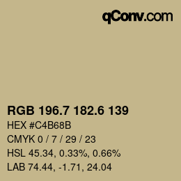 カラーコード: RGB 196.7 182.6 139 | qconv.com