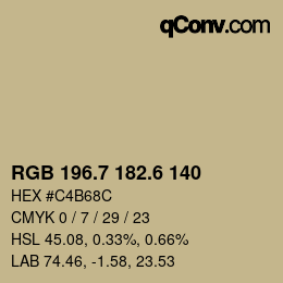 カラーコード: RGB 196.7 182.6 140 | qconv.com