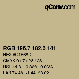 カラーコード: RGB 196.7 182.6 141 | qconv.com