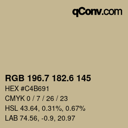 カラーコード: RGB 196.7 182.6 145 | qconv.com