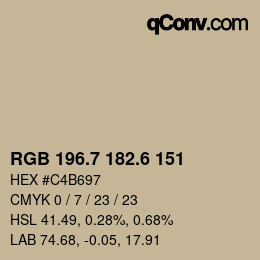 カラーコード: RGB 196.7 182.6 151 | qconv.com