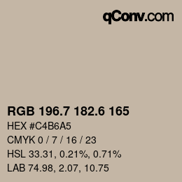 カラーコード: RGB 196.7 182.6 165 | qconv.com