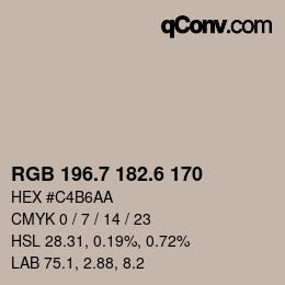 カラーコード: RGB 196.7 182.6 170 | qconv.com