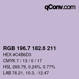 カラーコード: RGB 196.7 182.6 211 | qconv.com