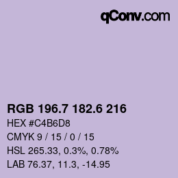 カラーコード: RGB 196.7 182.6 216 | qconv.com