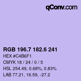カラーコード: RGB 196.7 182.6 241 | qconv.com