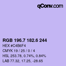カラーコード: RGB 196.7 182.6 244 | qconv.com