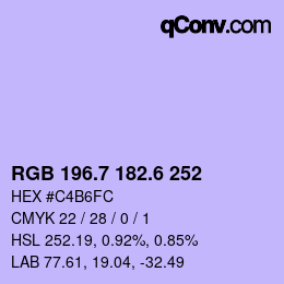 カラーコード: RGB 196.7 182.6 252 | qconv.com