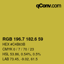 カラーコード: RGB 196.7 182.6 59 | qconv.com