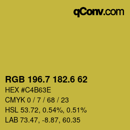 カラーコード: RGB 196.7 182.6 62 | qconv.com