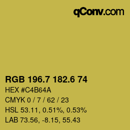 カラーコード: RGB 196.7 182.6 74 | qconv.com