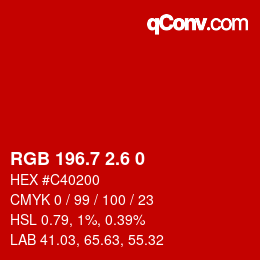 カラーコード: RGB 196.7 2.6 0 | qconv.com