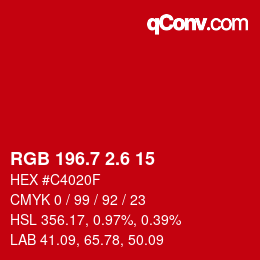 カラーコード: RGB 196.7 2.6 15 | qconv.com