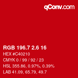 カラーコード: RGB 196.7 2.6 16 | qconv.com