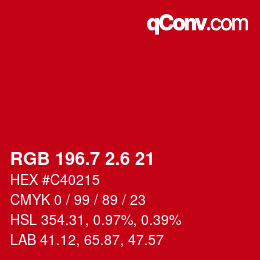カラーコード: RGB 196.7 2.6 21 | qconv.com