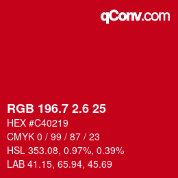 カラーコード: RGB 196.7 2.6 25 | qconv.com