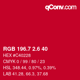 カラーコード: RGB 196.7 2.6 40 | qconv.com