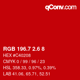 カラーコード: RGB 196.7 2.6 8 | qconv.com
