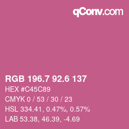 カラーコード: RGB 196.7 92.6 137 | qconv.com