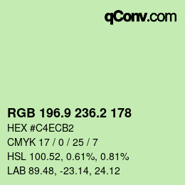 カラーコード: RGB 196.9 236.2 178 | qconv.com