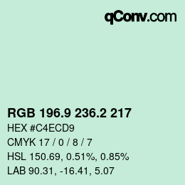 Color code: RGB 196.9 236.2 217 | qconv.com