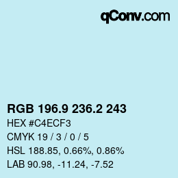 Farbcode: RGB 196.9 236.2 243 | qconv.com
