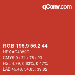 カラーコード: RGB 196.9 56.2 44 | qconv.com