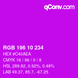 颜色代码: RGB 196 10 234 | qconv.com